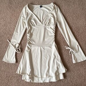 SHEIN Cream Long Sleeve Dress with Tie Details